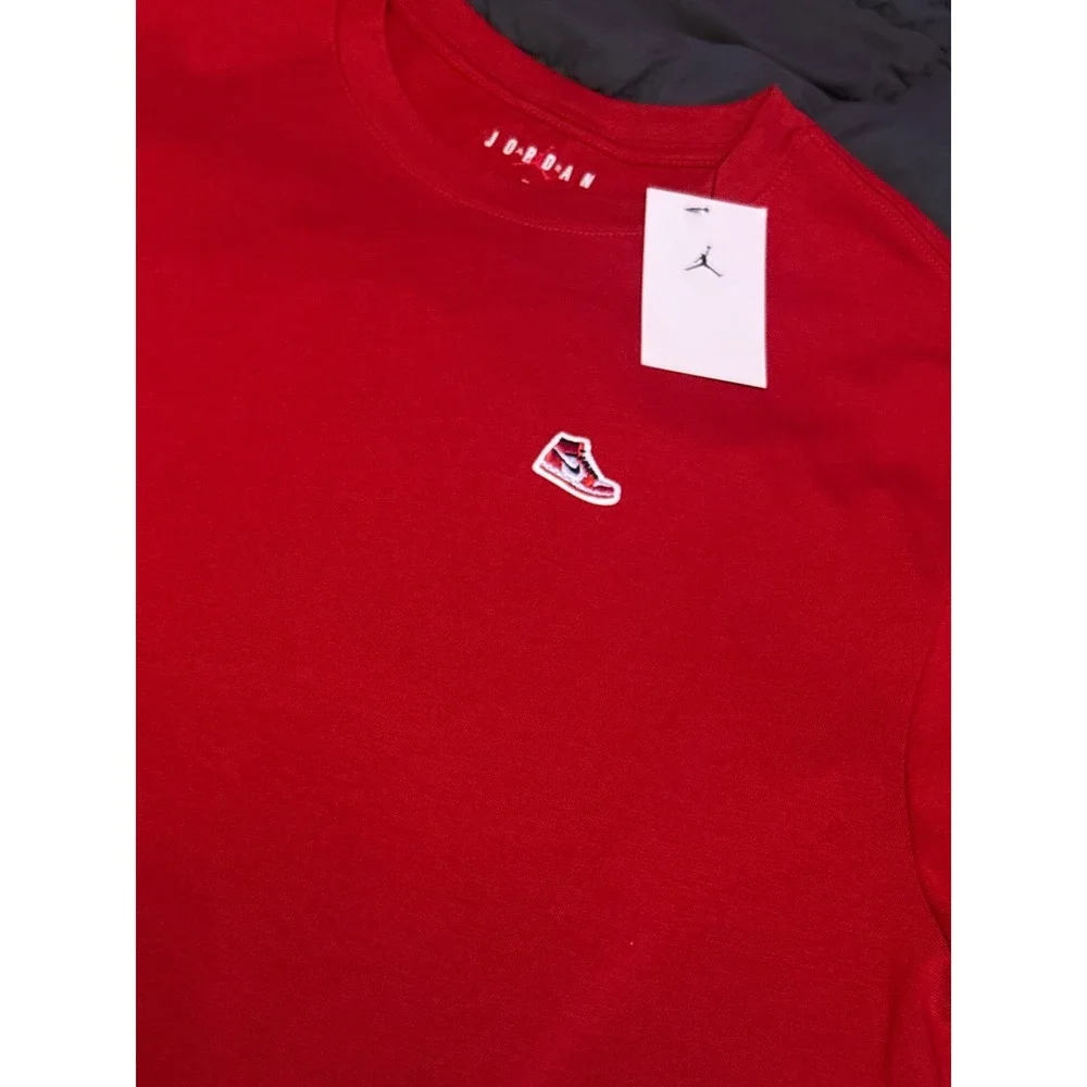 NEW Jordan Sneaker Patch T-Shirt Gym Red AJ1 HJ2326-687 Men's XL